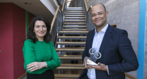 Kianda COO, Derya Sousa and CEO, Osvaldo Sousa with Ireland's Best Export Award from National Enterprise Awards 2021