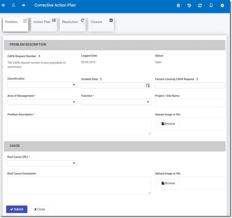 Kianda corrective action plan workflow